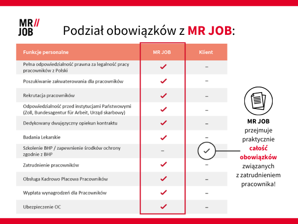 Pracownicy z Polski z MR JOB podział obowiązków