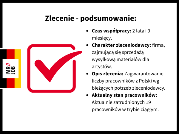 Podsumowanie case study: stała liczba pracowników z Polski w agencja pracy tymczasowej MRJOB