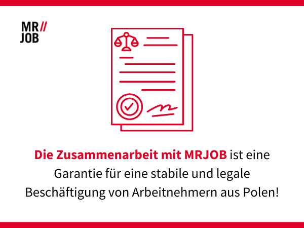 Die Zusammenarbeit mit der Arbeitsagentur MRJOB ist eine Garantie für die legale Beschäftigung von Arbeitnehmern aus Polen