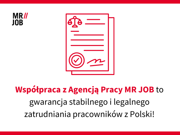 Współpraca z agencją pracy MRJOB to gwarancja legalnego zatrudniania pracowników z Polski